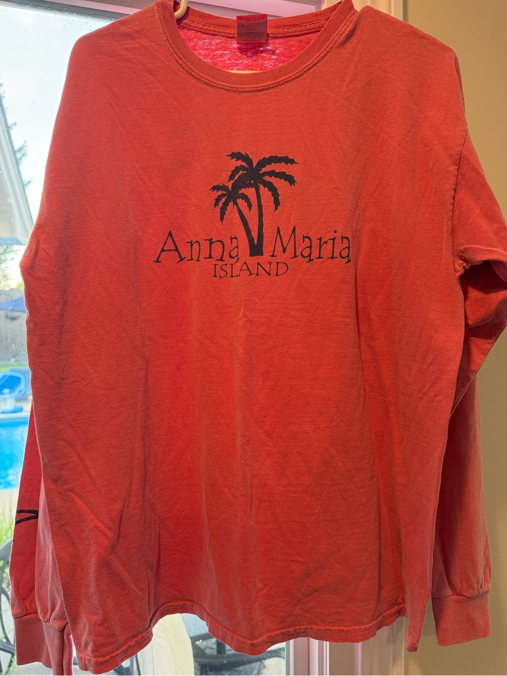 Gildan Coral Long Sleeve Tee with Navy Logo Tag
